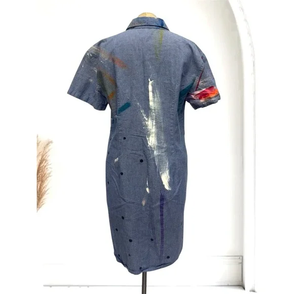 Fort Makers The Dress Project Women 8 Denim Shirt Dress Paint Splash Artsy‎ Rare - Picture 2 of 16